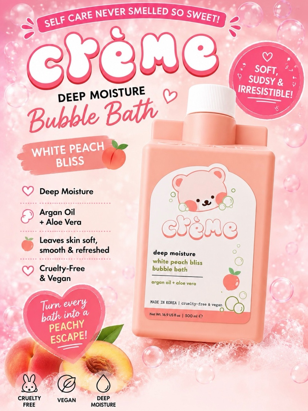 The Crème Shop White Peach Bliss Deep Moisture Bubble Bath 🍑